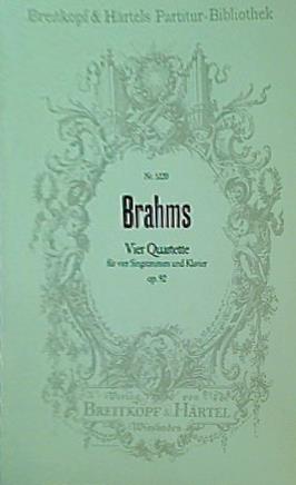 EDITION BREITKOPF BRAHMS J. 4 QUATUORS OP. 92 4 VOIX VOIX  CONDUCTEUR