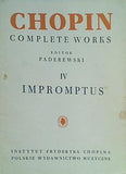 楽譜・スコア CHOPIN COMPLETE WORKS EDITOR PADEREWSKI IV IMPROMPTUS INSTYTUT FRYDERYKA CHOPINA POLSKIE WYDAWNICTWO MUZYCZNE パデレフスキ版