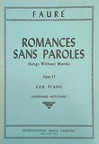 楽譜・スコア ROMANCES SANS PAROLES FAURÉ インターナショナル・ミュージック社